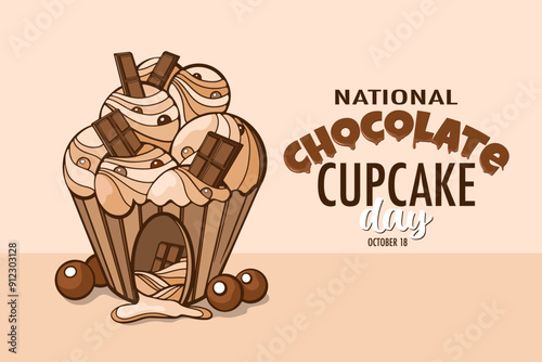 national chocolate cupcake day, delicious chocolate cupcake design vector illustration 