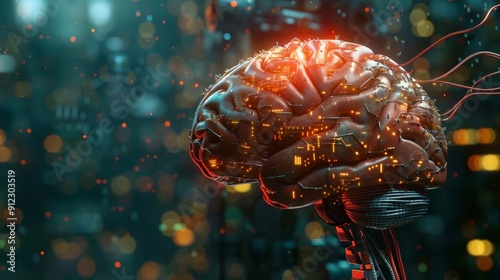 Wallpaper Mural Technological Interface: Brain Connected to Robotic Wires and Circuits Torontodigital.ca