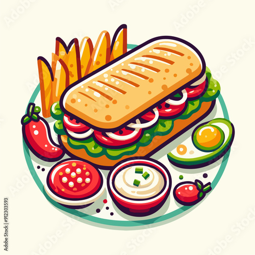 Mexican food set. Guacamole, chiltomate, quesadillas, chile ennogada, nachos, enmoladas, burritos, tamales, tacos, fajitas, etc. Vector illustration isolated on white background.