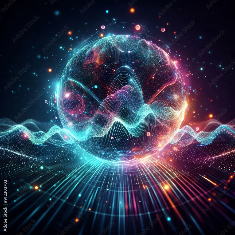 Futuristic abstract neon energy ball with glowing magical waves on dark background
Futuristic abstract neon energy ball with glowing magical waves on dark background
