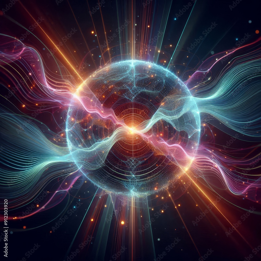 Futuristic abstract neon energy ball with glowing magical waves on dark background
Futuristic abstract neon energy ball with glowing magical waves on dark background