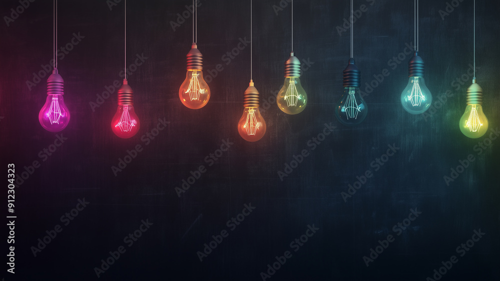 Illuminating Creativity: Colorful Bulbs on Blackboard Illuminating Creativity: Colorful Bulbs on Blackboard