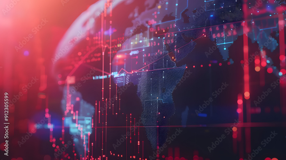 Digital globe with stock market charts and global financial data. economic forces in the world. background burning red graphs and blue numbers Digital globe with stock market charts and global financial data. economic forces in the world. background burning red graphs and blue numbers