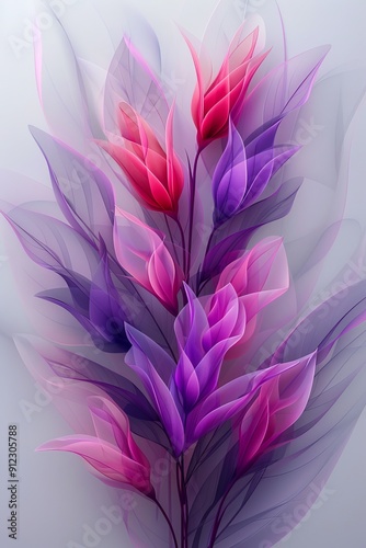 Purple and Pink Flowers on White Background