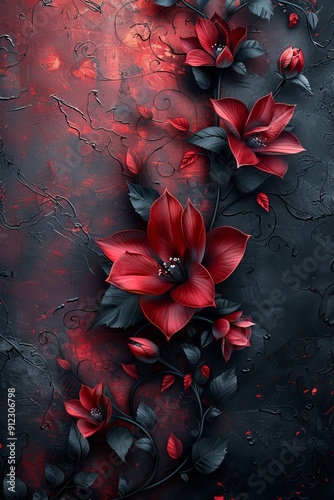 Red Flowers on Black Background