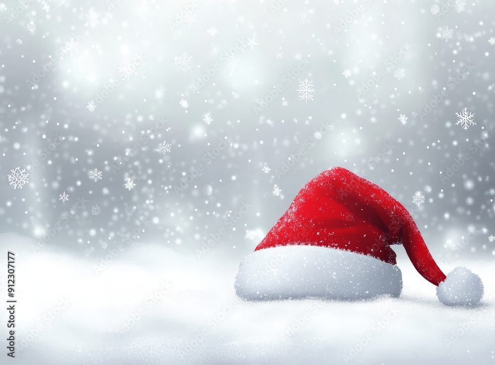 With a silver snowfall background and a Santa Claus hat, this is the perfect Christmas decoration With a silver snowfall background and a Santa Claus hat, this is the perfect Christmas decoration