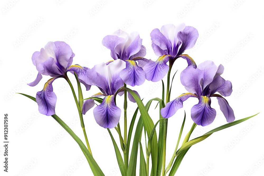 A Bouquet of Lavender Irises Blooming in Springtime on a White or Clear Surface PNG Transparent Background A Bouquet of Lavender Irises Blooming in Springtime on a White or Clear Surface PNG Transparent Background