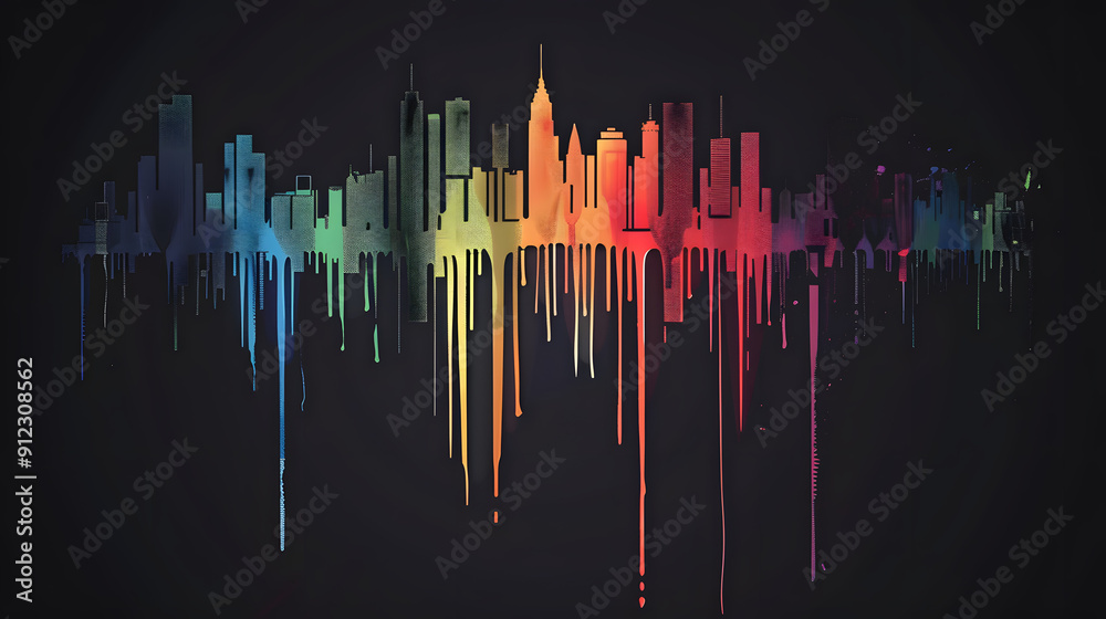 Dripping paint forming a cityscape silhouette. Dripping paint forming a cityscape silhouette.