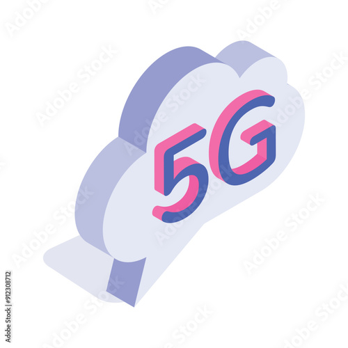 Isometric icon representing 5G technology within a cloud, symbolizing advanced connectivity