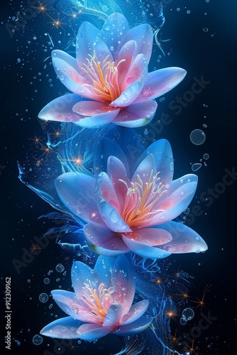 Two Pink Flowers Floating on Water