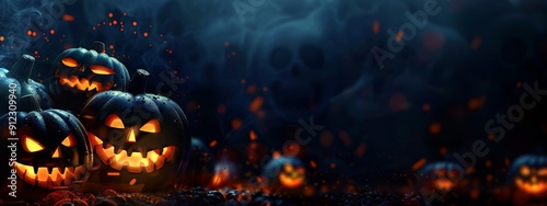 Spooky Halloween pumpkins background with copyspace for your text