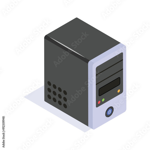 Isometric icon of a computer server representing data storage, networking, and computing power