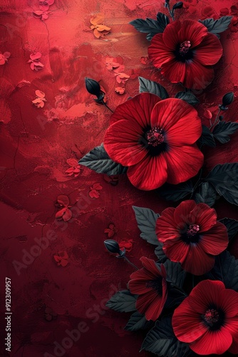 Red Flowers on Red Background