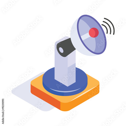 Isometric icon of a satellite dish, communication, broadcasting, and signal transmission