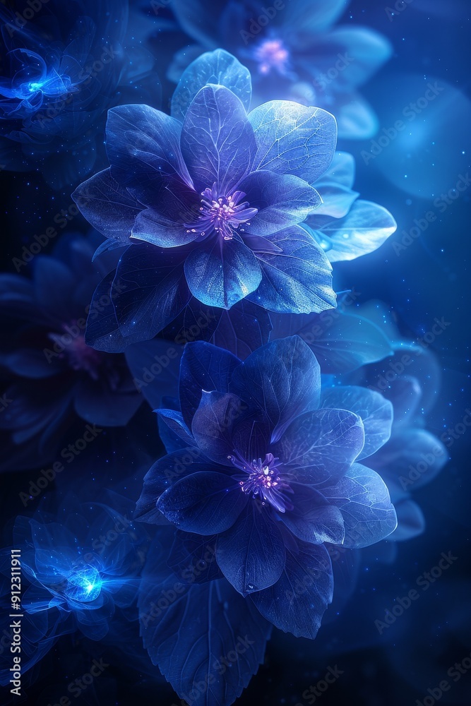 Cluster of Blue Flowers on Dark Background Cluster of Blue Flowers on Dark Background