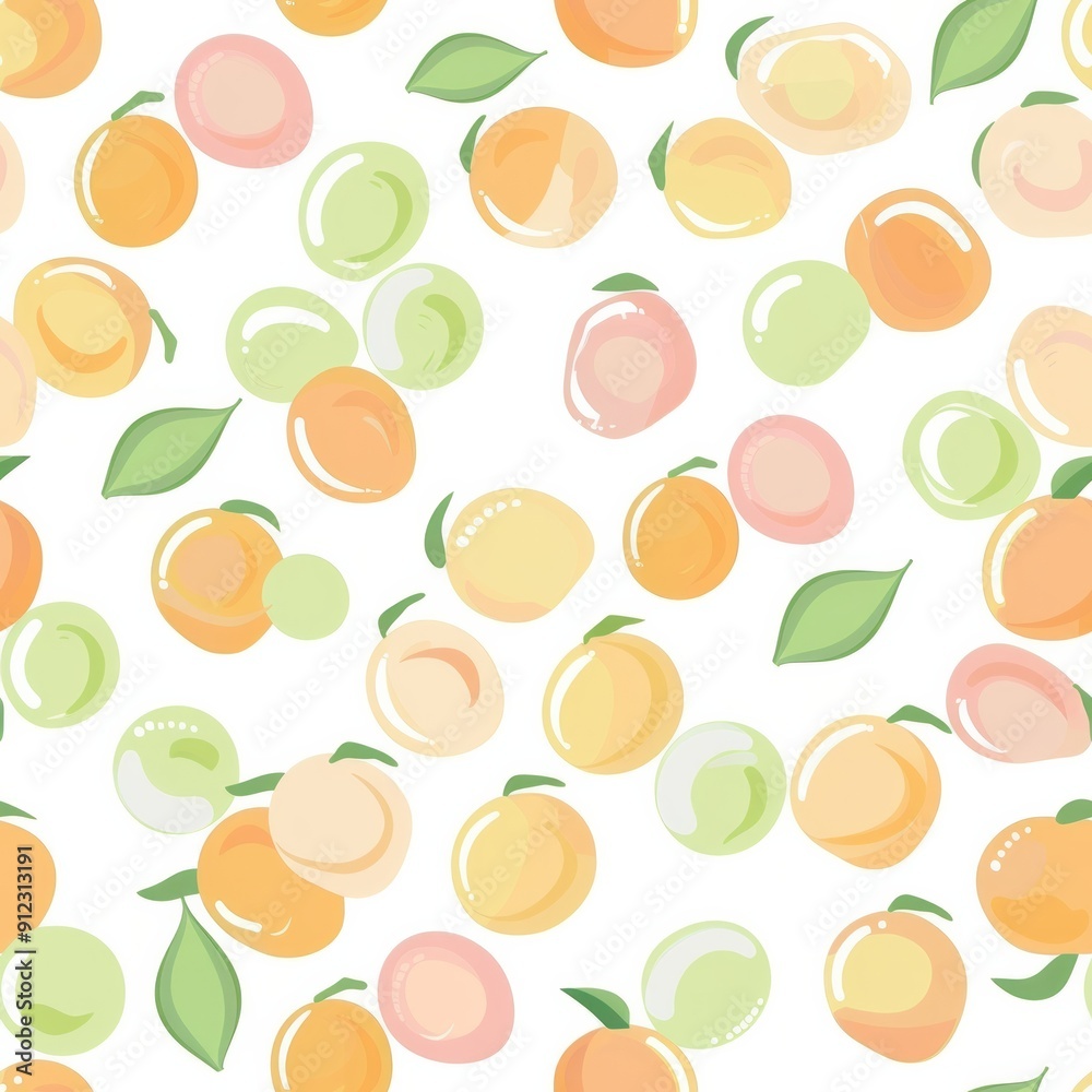 Seamless pattern of pastel-colored kumquats and quinces Seamless pattern of pastel-colored kumquats and quinces