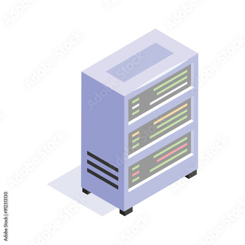 Isometric icon of stacked server units, concept icon of data storage and networking