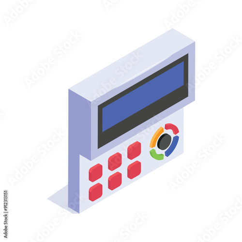 An isometric icon of a digital control panel with buttons and a display