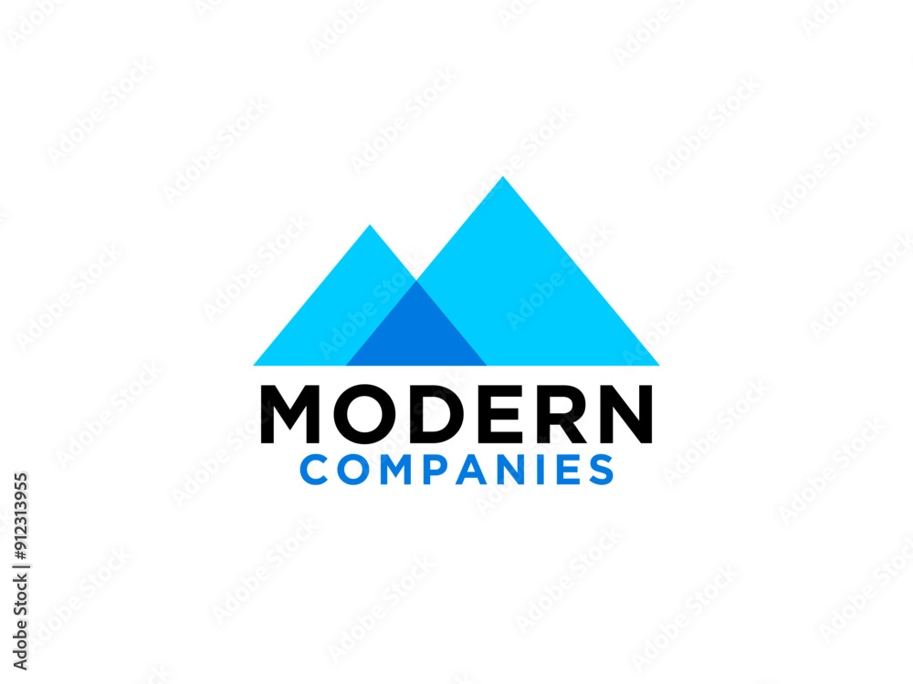 Abstract Mountain Logo. Blue Geometric Initial Letter M Origami Style isolated on White Background. Abstract Mountain Logo. Blue Geometric Initial Letter M Origami Style isolated on White Background.
