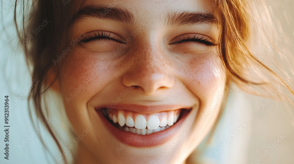 Someone who is smiling happily. Someone who is smiling happily.