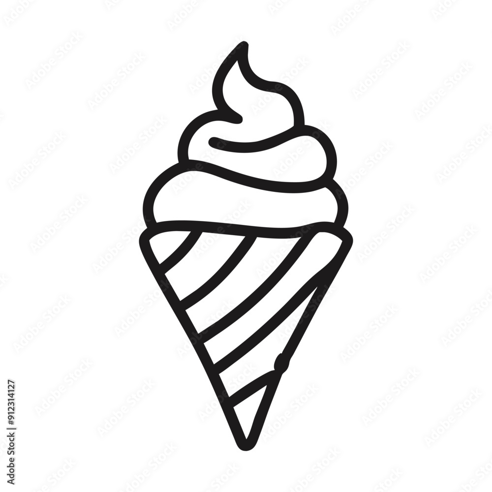 Simple black and white line drawing of an ice cream cone. Vector illustration Simple black and white line drawing of an ice cream cone. Vector illustration