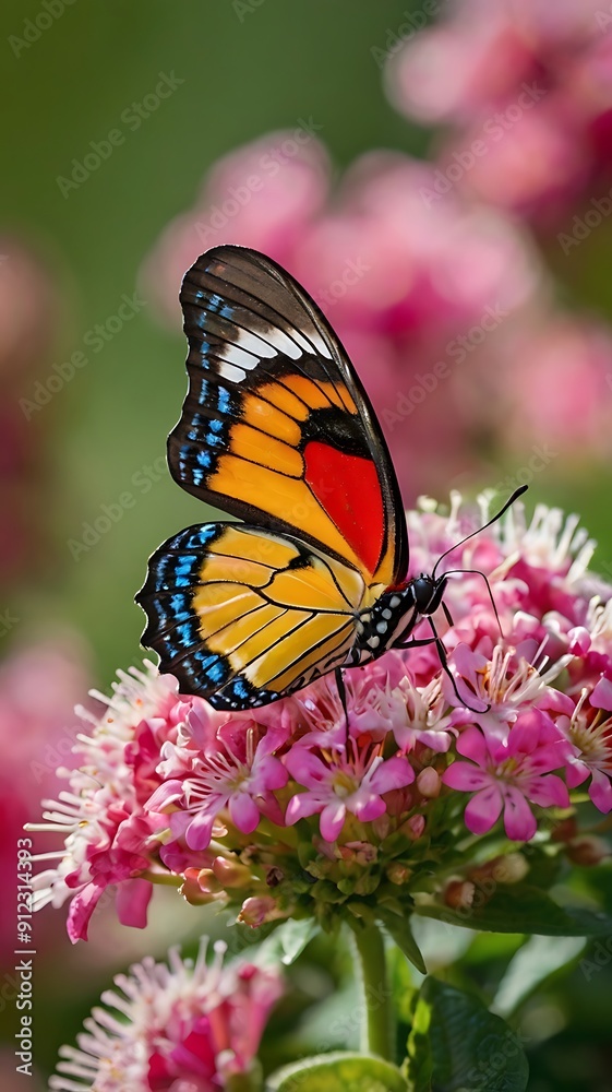 Naklejka premium Closeup of colorful butterfly on a vibrant blooming