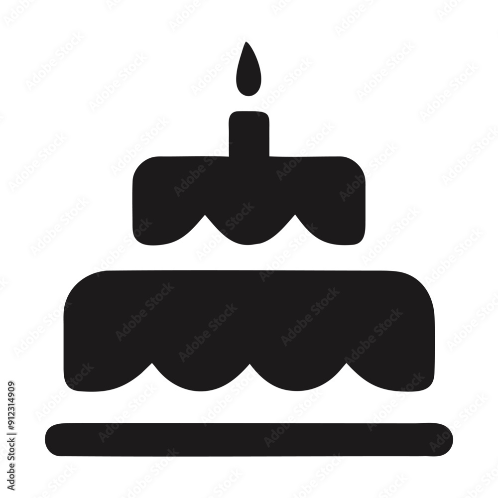Single lit candle on a two-tiered birthday cake icon. Vector illustration Single lit candle on a two-tiered birthday cake icon. Vector illustration