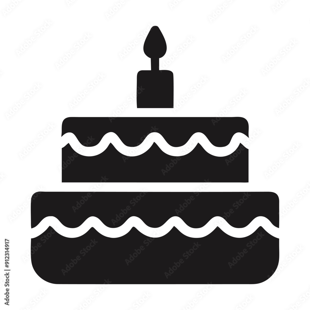 Two-layered birthday cake with candle icon. Vector illustration Two-layered birthday cake with candle icon. Vector illustration