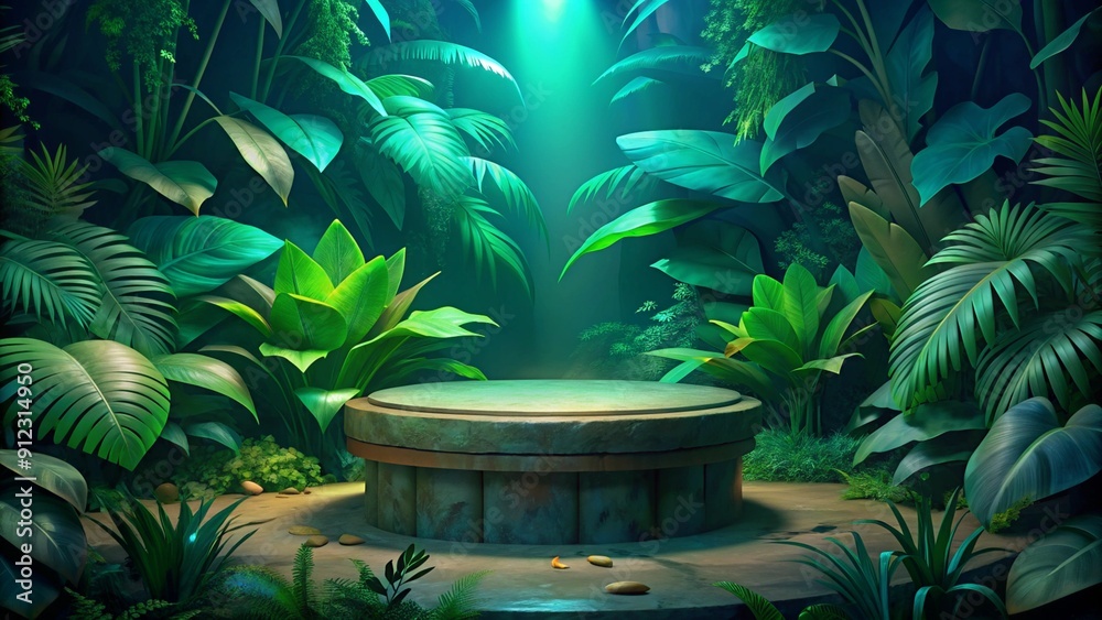 Background podium jungle product platform 3D green wood display pedestal. Background podium jungle tree nature leaf tropical cosmetic summer forest plant garden stage water presentation stone table. Background podium jungle product platform 3D green wood display pedestal. Background podium jungle tree nature leaf tropical cosmetic summer forest plant garden stage water presentation stone table.