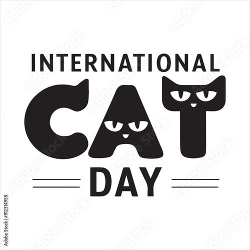 International Cat Day Typography. Cat silhouette.