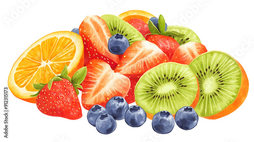 Vibrant Fruit Salad with Strawberries, Blueberries, Kiwi, and Orange Slices