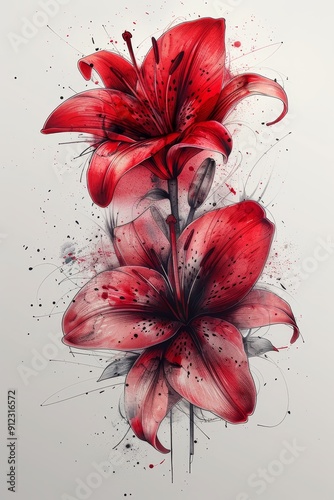 Red Flower Painting on White Background