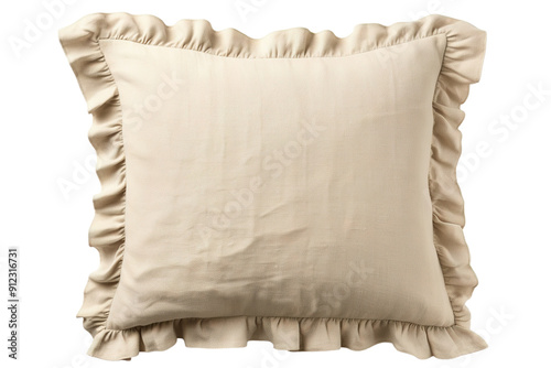 A Cream-Colored Pillow With Ruffled Edges, Ready For A Cozy Evening In on a White or Clear Surface PNG Transparent Background photo