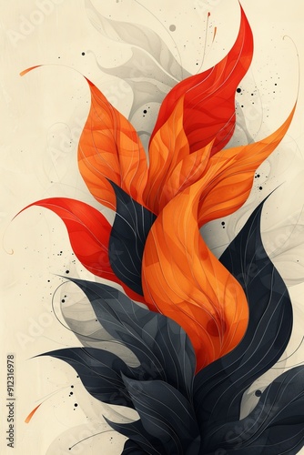 Vibrant Orange and Black Flower Painting