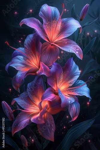 Purple Flowers Painting on Dark Background