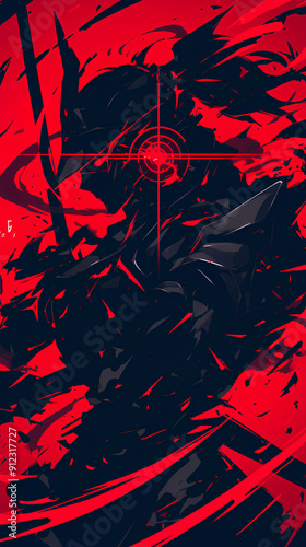 black and red color samurai silhouette with speed effect background