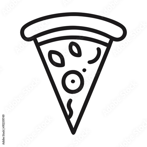 Single slice of pizza with olives and pepperoni. Vector illustration