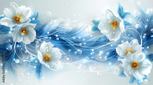 White and Blue Flower With Blue Leaves