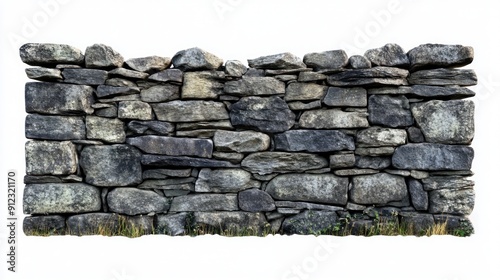 Gray Stone Wall Isolated on White Background
