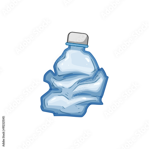 recycle crumpled plastic bottle cartoon. used pet, trash garbage, blue line recycle crumpled plastic bottle sign. isolated symbol vector illustration