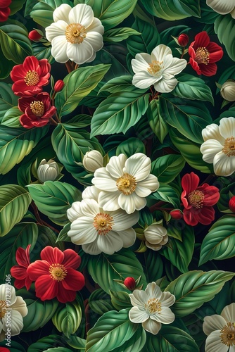 White and Red Flowers With Green Leaves