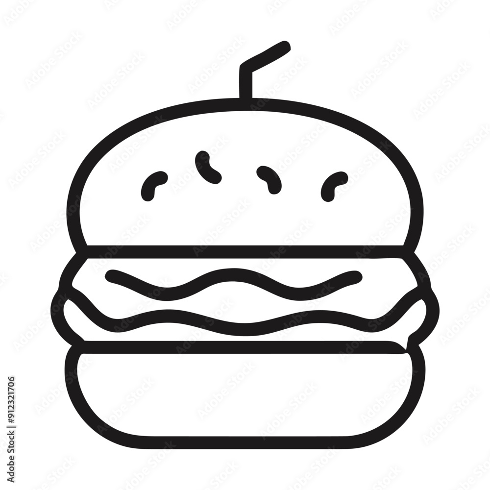 Black and white line art illustration of a burger with a straw. Vector illustration Black and white line art illustration of a burger with a straw. Vector illustration