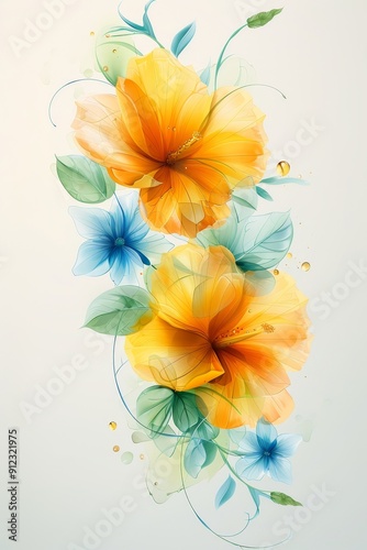 Two Yellow Flowers on White Background