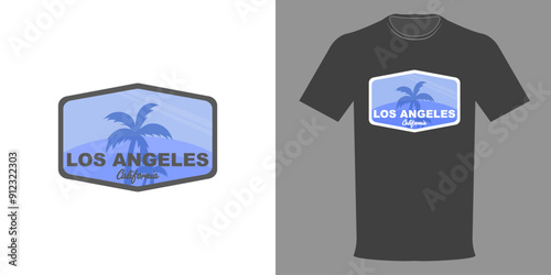 Vector illustration. T-shirt stamp, badge LOS ANGELES CALIFORNIA. Fashionable t-shirt design in minimalist style. High quality streetwear. Urban style, beach style, surfer clothes