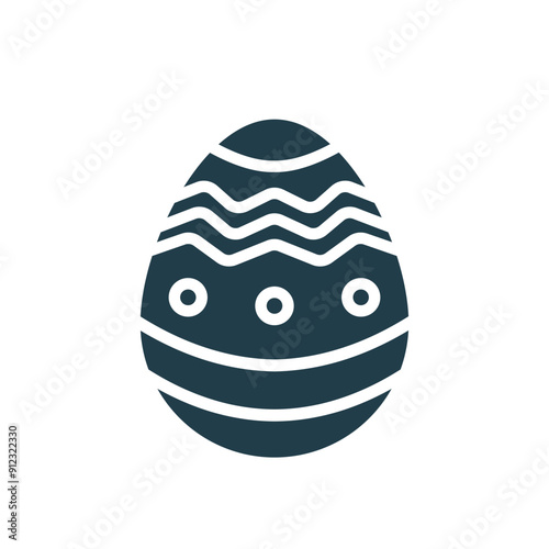 Easter egg icon design in silhouette. Festive treat decorated with lines, waves and circles. Flat pictogram for web, mobile, app, logo, decoration. Religious celebration symbol. Vector illustration