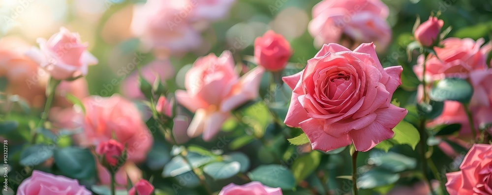 Serene rose flower garden with various rose species in full bloom, peaceful environment, rose garden, floral tranquility Serene rose flower garden with various rose species in full bloom, peaceful environment, rose garden, floral tranquility