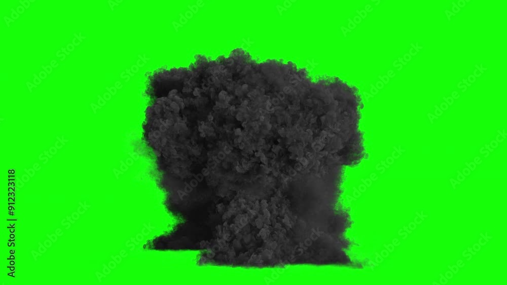 massive explosion on green screen. big realistic explosion. explosion with thick black smoke