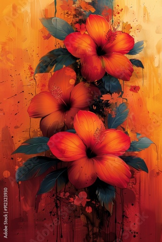 Orange Flowers on Yellow Background