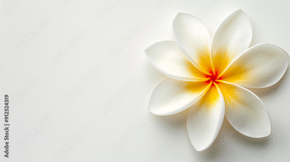 Obraz premium Top View of One Frangipani Flower Isolated on White Background. Generative AI