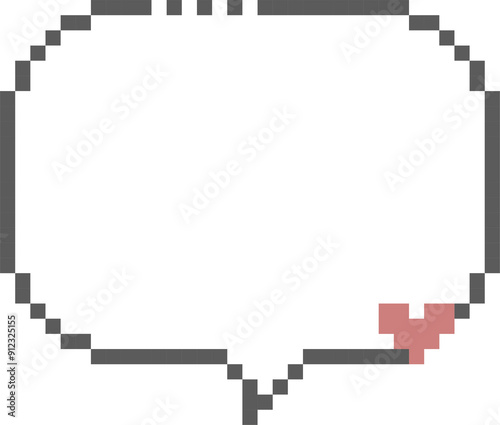 8bit retro game pixel art speech bubble balloon with heart, icon sticker memo keyword planner text box banner, flat png isolated transparent element design